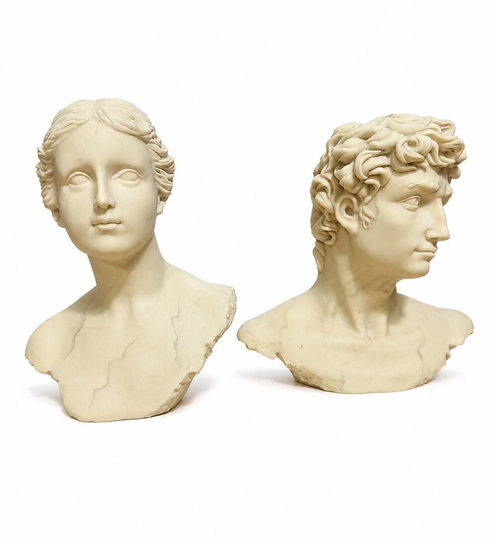 Vintage Decoline New York Michelangelo David Bust & Greek Woman 7”X6” Handmade